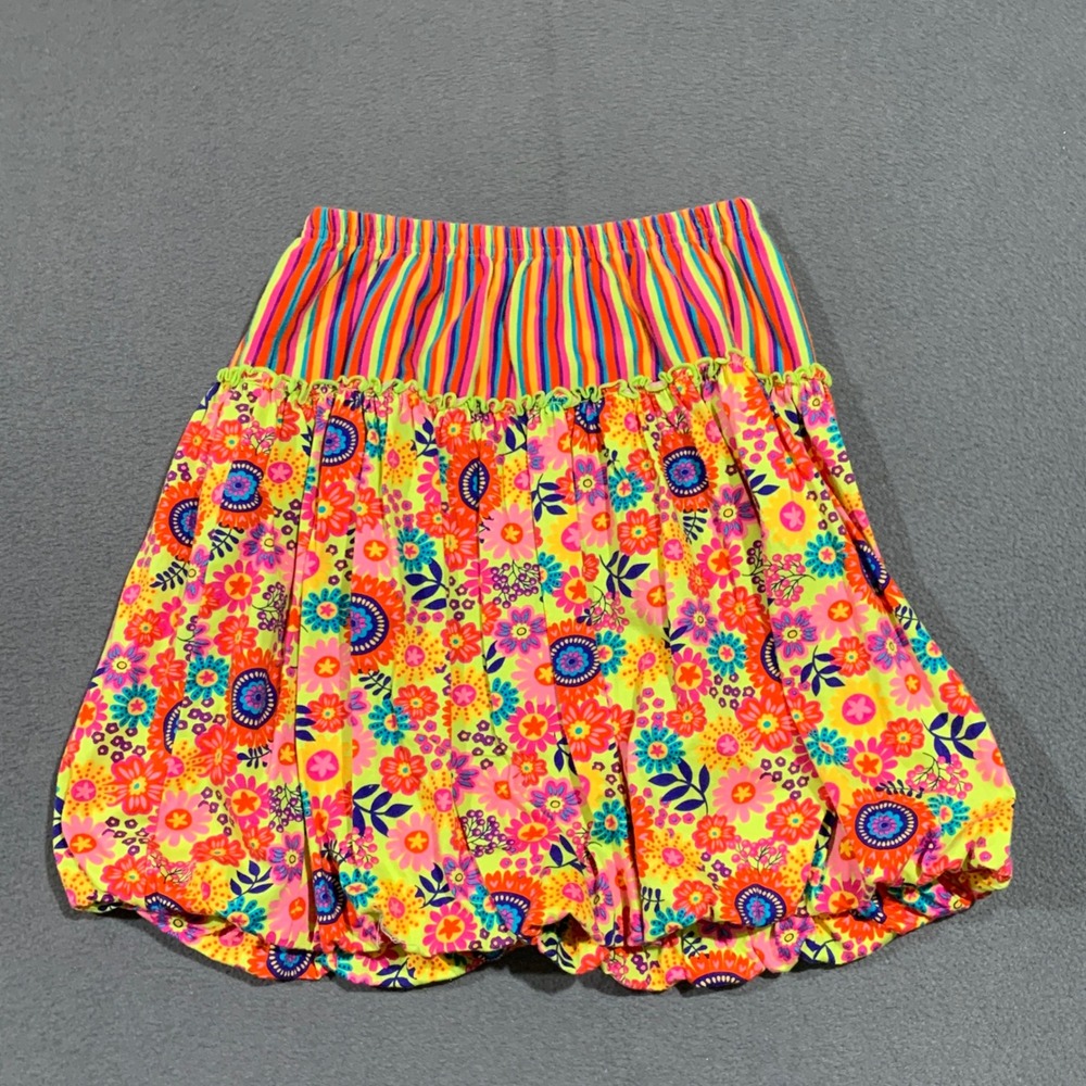 Hanna Andersson Girls Size 12 Rainbow Stripe Floral Bubble Skirt Shorts Cotton